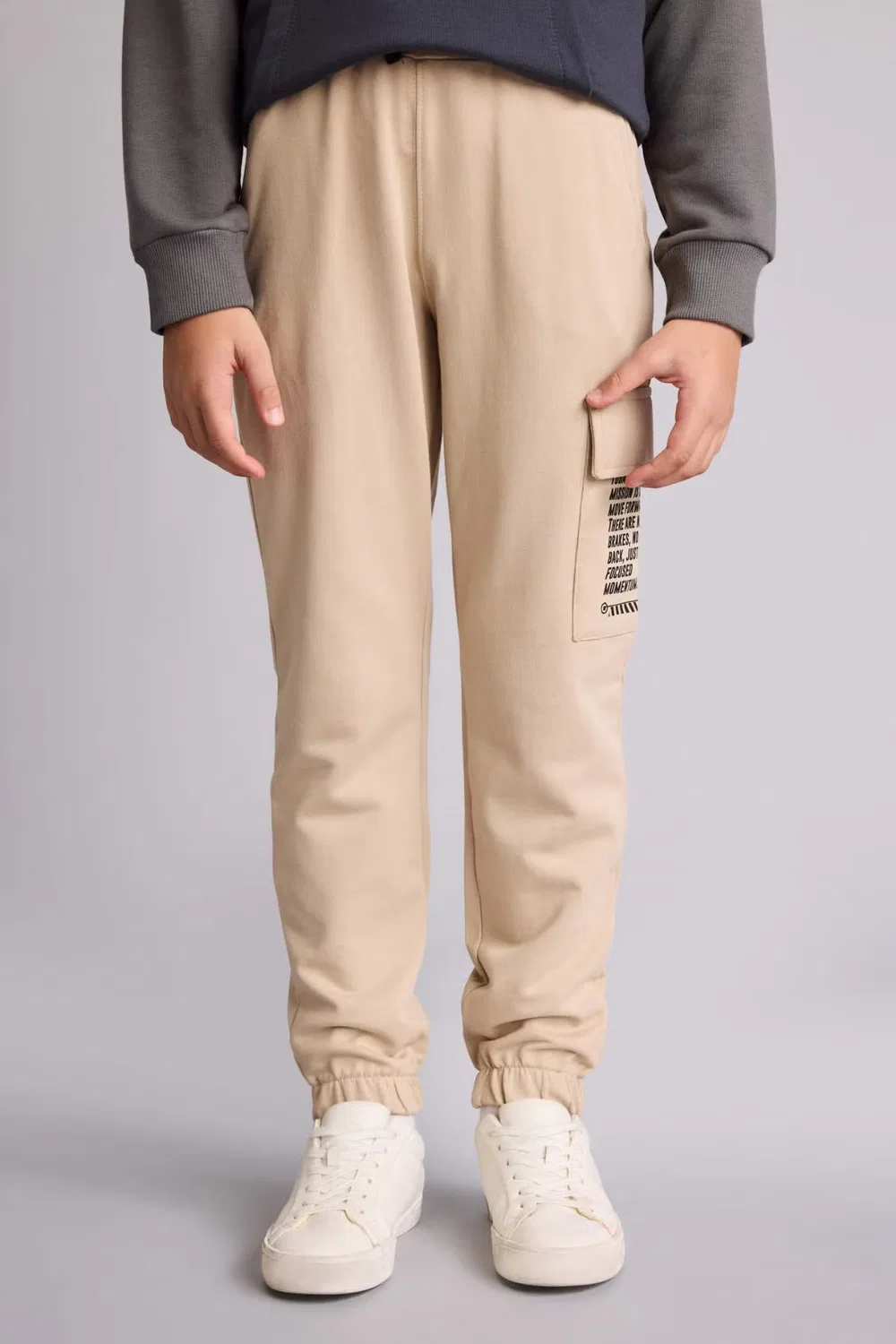 Штаны с принтом-слоганом, модель Boy Regular Fit, Defacto, бежевый — фото 4