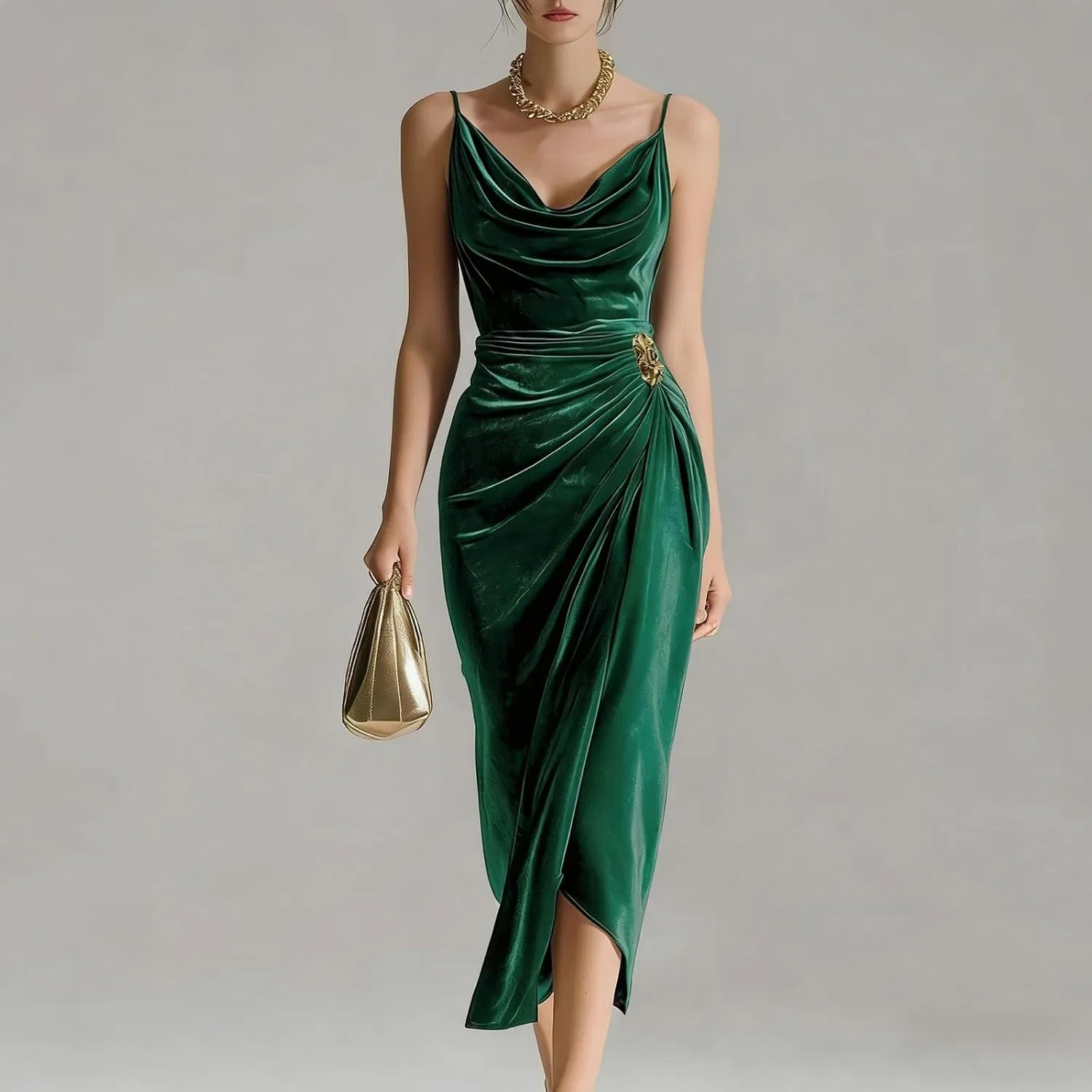 Женское коктейльное платье миди с велюровым и тюлевым декором, Dark Green — фото 2