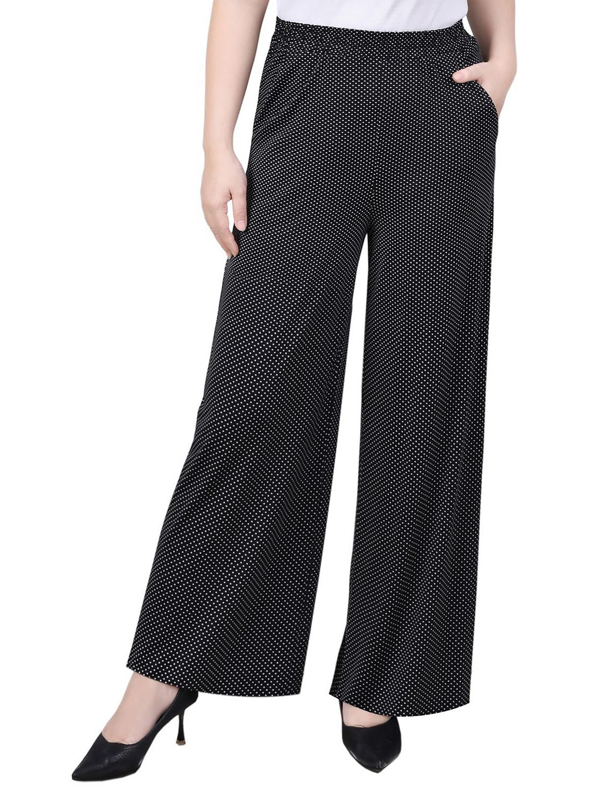 

Женские широкие брюки Petites Woven Polyester NY Collection, черно-белый