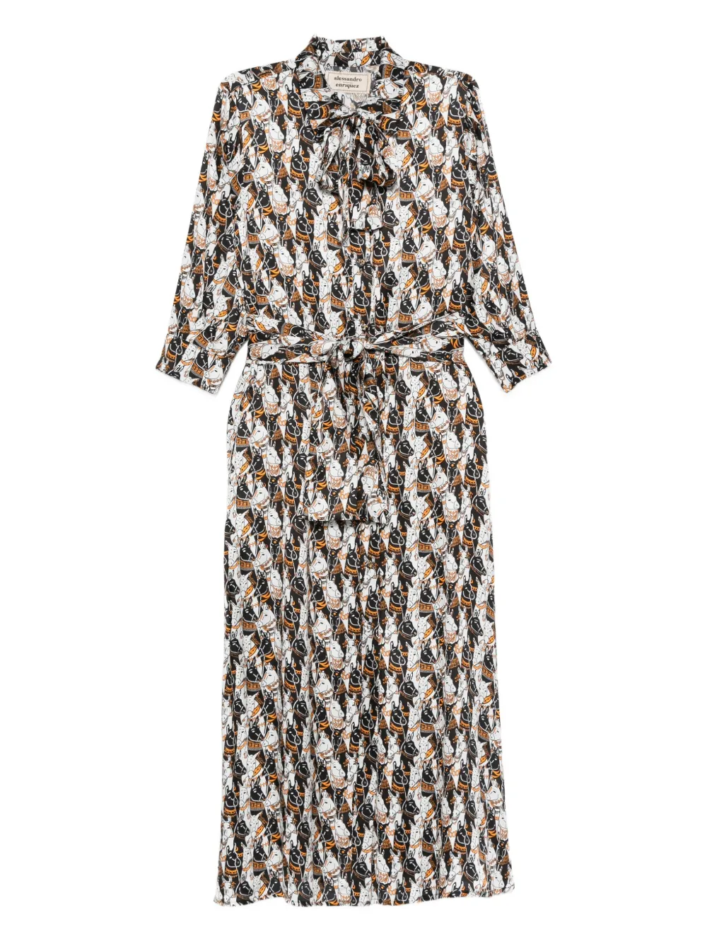 

Платье с графическим принтом и галстуком на шее Alessandro Enriquez, черный