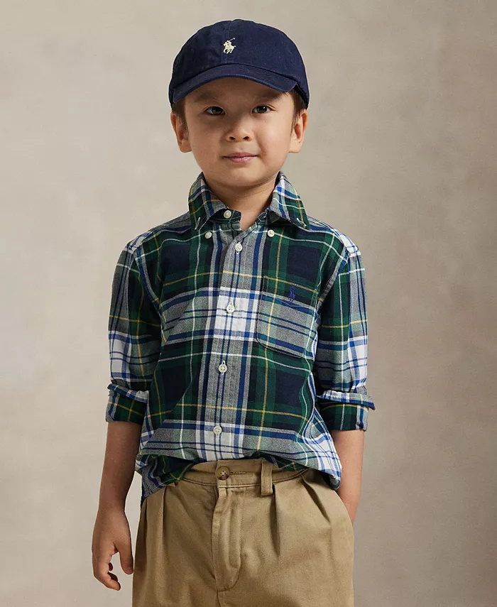 

Мальчиковая рубашка Oxford из хлопка в клетку для возраста 2-7 лет Polo Ralph Lauren, зеленый