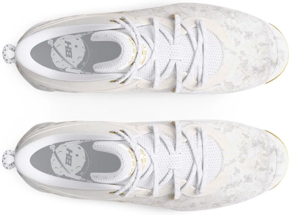 Мужские бейсбольные кроссовки Under Armour Harper 8 Mid Rm, белый/металлик золотой — фото 4