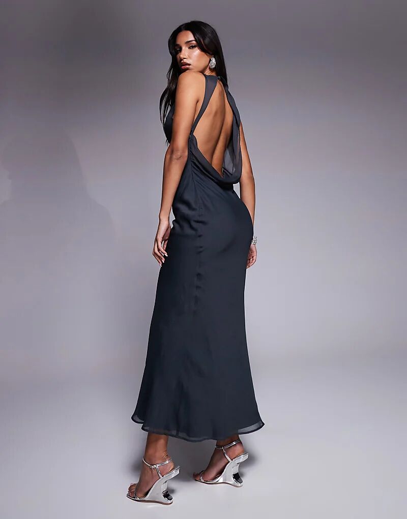 

Платье мидакси ASOS DESIGN с асимметричным вырезом и драпировкой на спине, сланцевый цвет