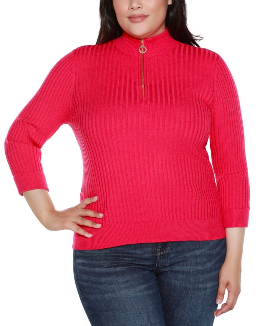 

Свитер большого размера в рубчик с застежкой-молнией до середины груди Belldini, Azalea