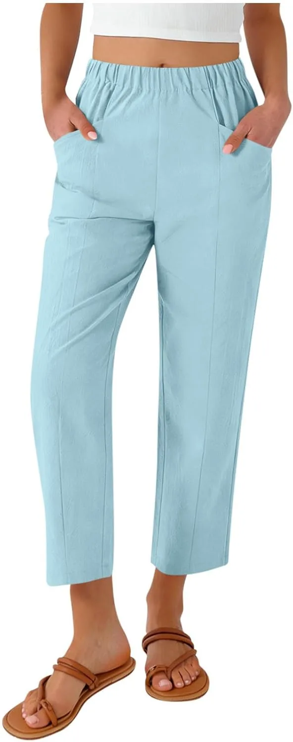 

Женские льняные брюки прямого кроя с эластичным поясом Zzalalana