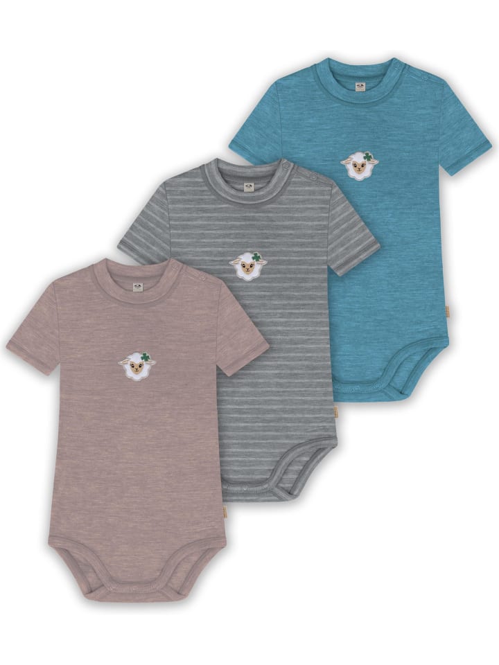 

Normani Outdoor Sports Комплект из 3 детских боди с короткими рукавами из органической мериносовой шерсти для мальчиков и девочек, синего, серого и розового цвета