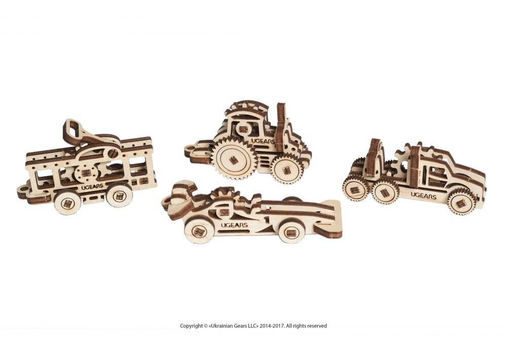 

Ugears, U-fidgets Automotive, Игрушки для механической сборки, 4 шт.