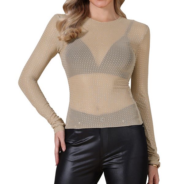 

Блузка Mesh с длинными рукавами и стразами для вечеринок Inspire Chic