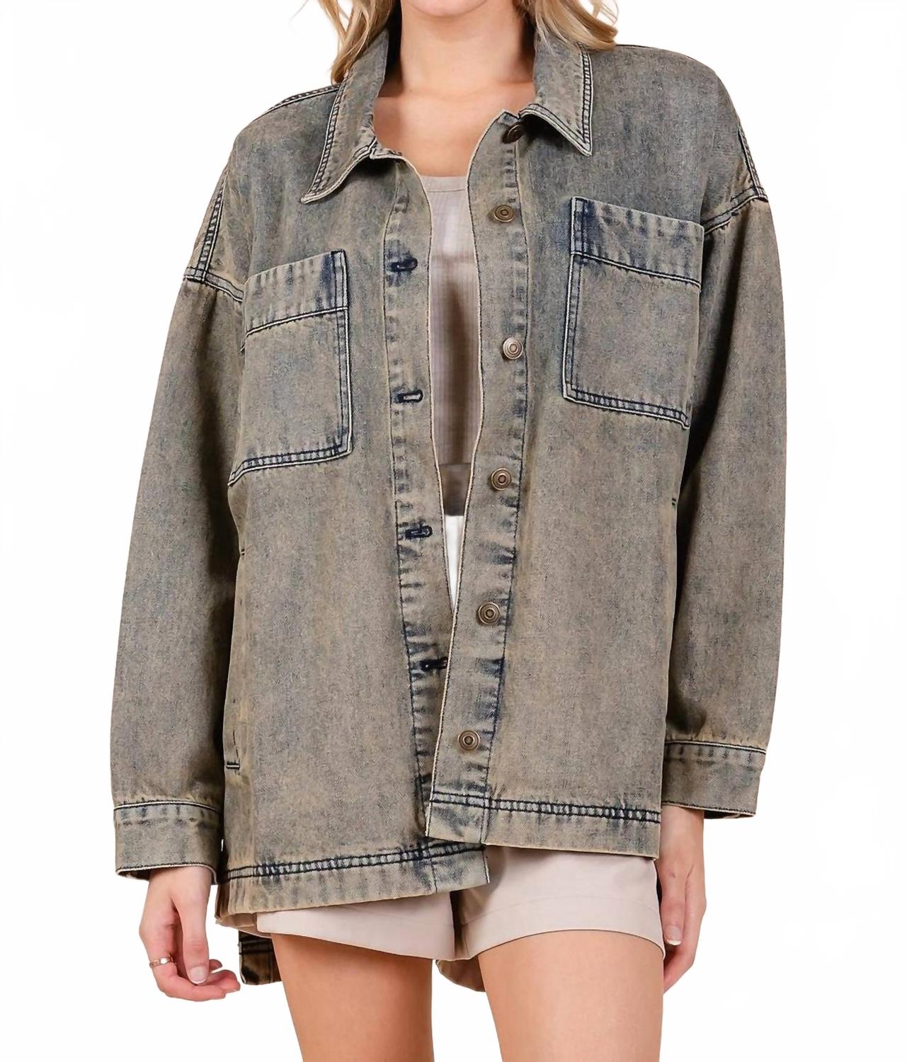 

Джимовая оверсайз рубашка-куртка в синем цвете Mittoshop