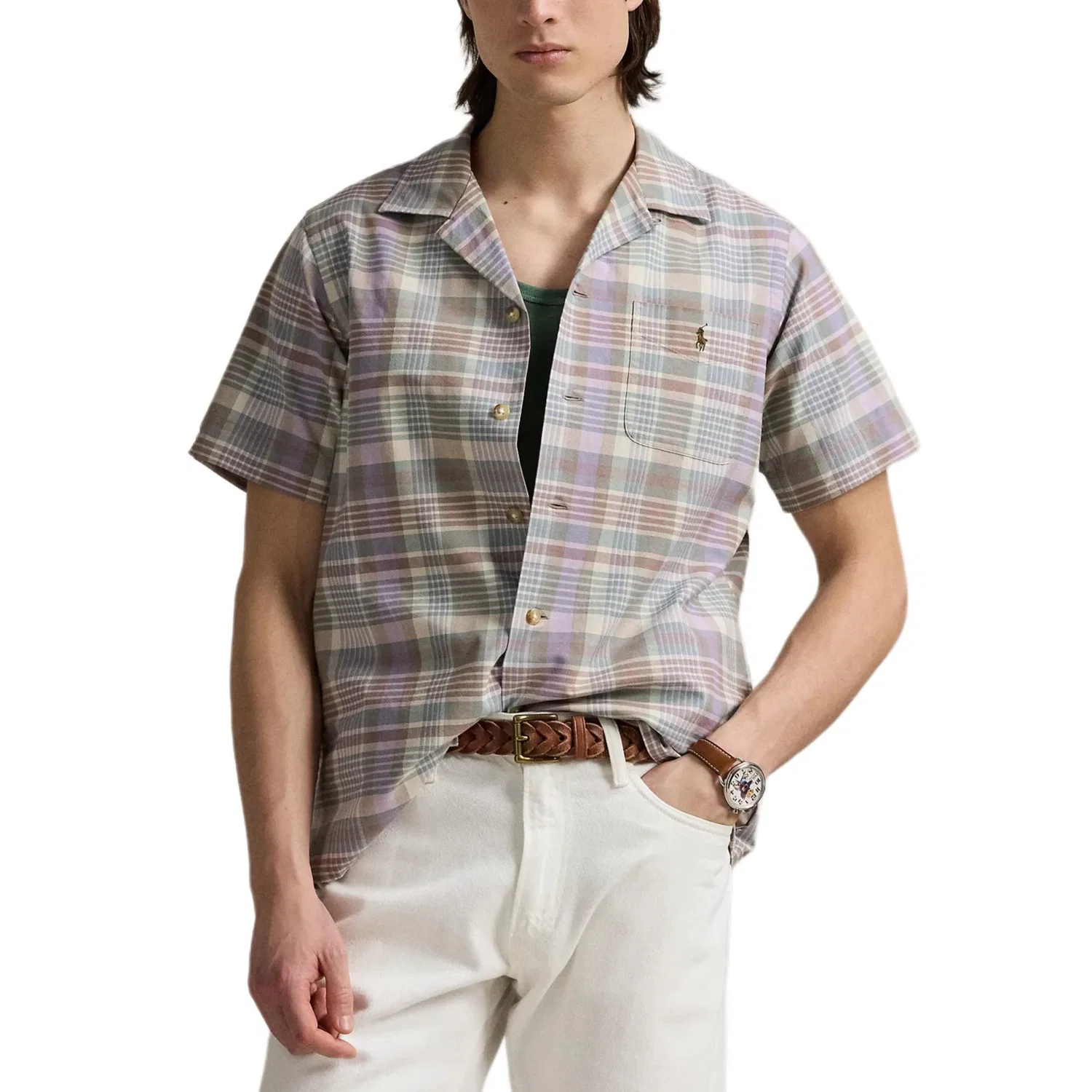 Рубашка в клетку из сисака Polo Ralph Lauren, Khaki Green — фото 3