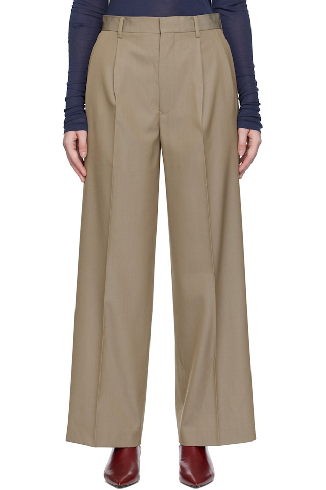 

Auralee Бежевые светло-шерстяные брюки из макси-габардина, заправленные в две складки