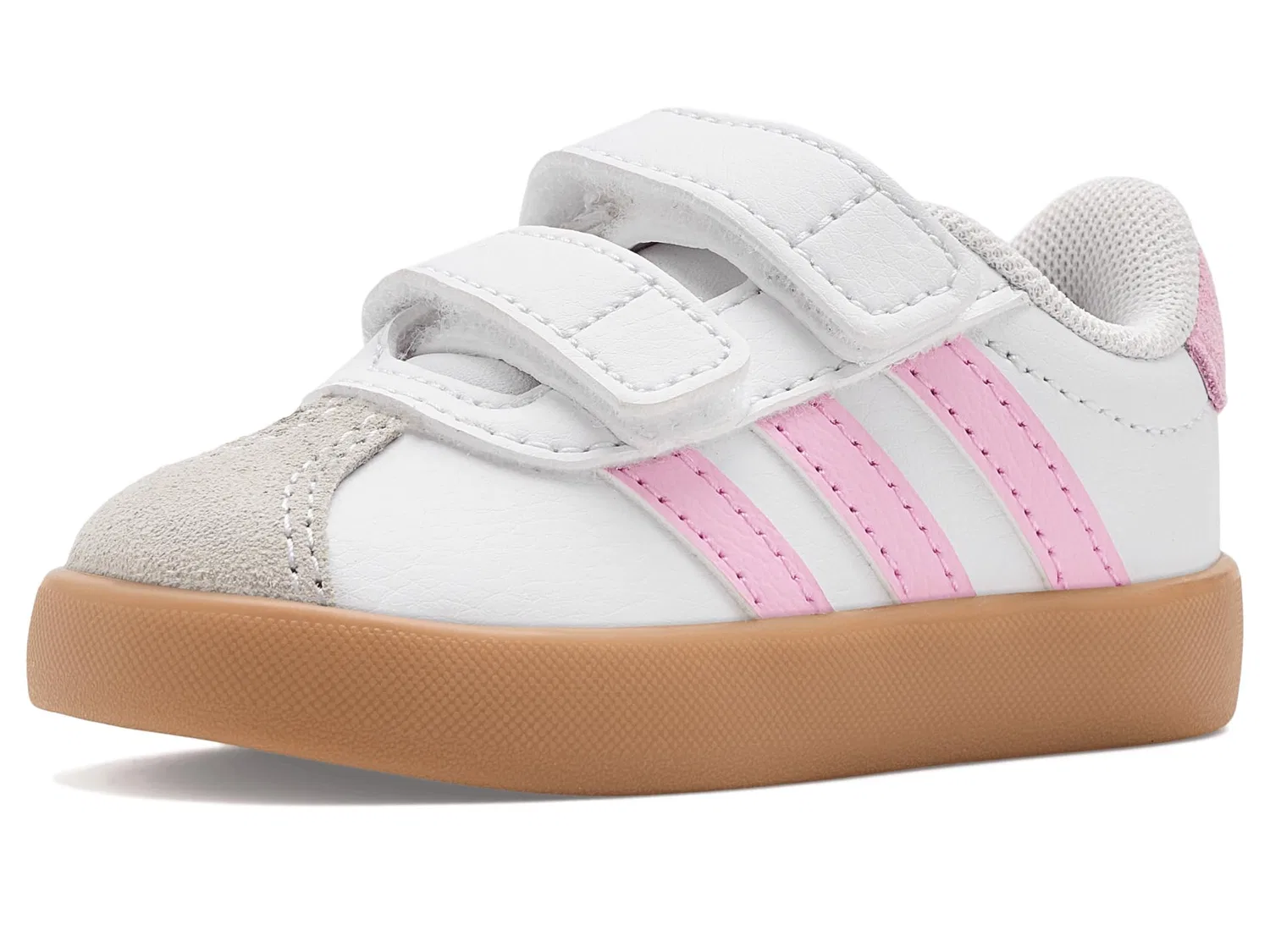 Кроссовки VL Court 3.0 Hook & Loop (для младенцев и малышей) Adidas Kids, White/Clear Pink/Gum — фото 2