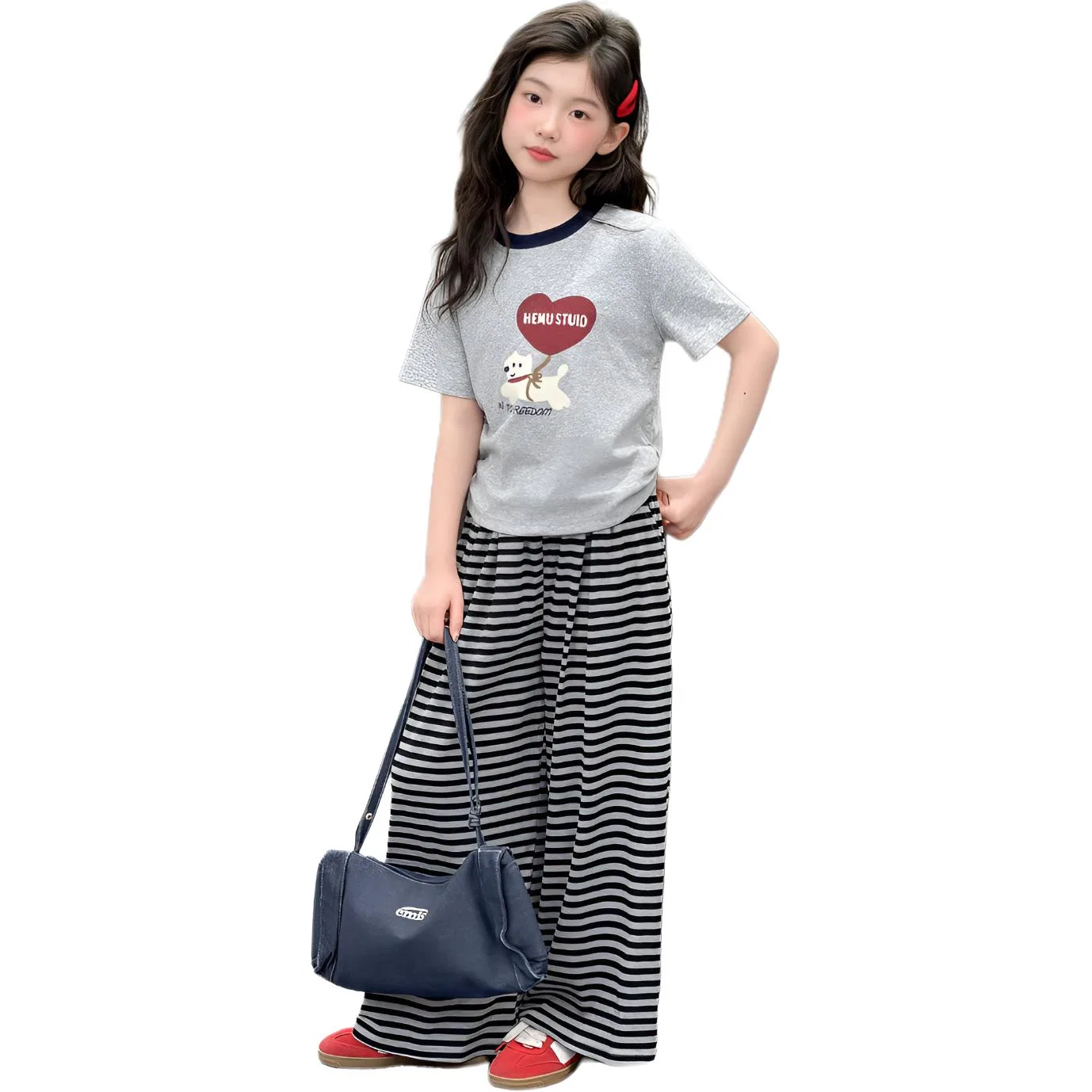 Детские спортивные брюки с принтом в полоску, свободного кроя, MADALLO, Stripes Wide Leg Pants