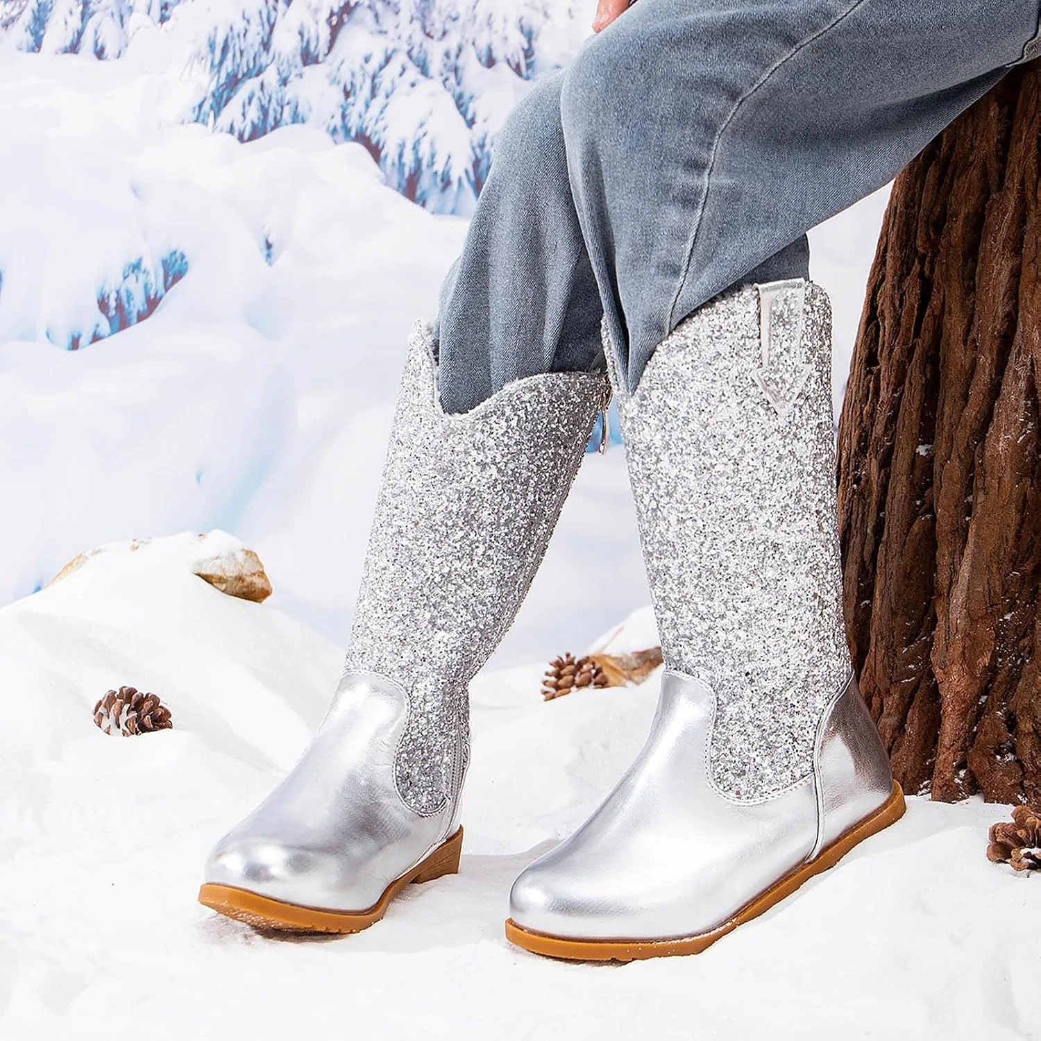 Детские сапоги для девочек с блестками, модель Glitter Cowgirl, Silver — фото 3