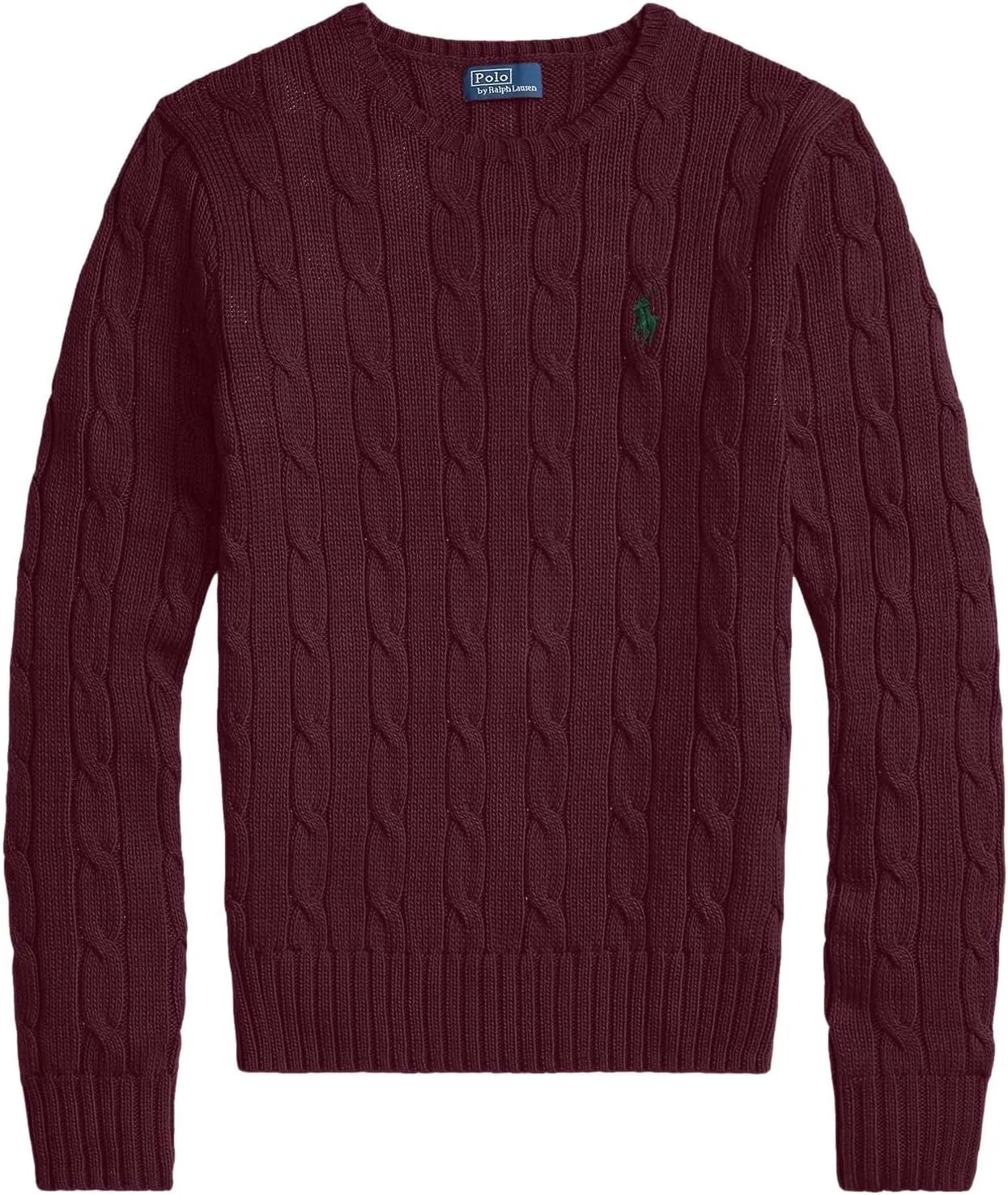 Женский пуловер с круглым вырезом и косами, модель Pony Logo, POLO RALPH LAUREN, Aged Wine