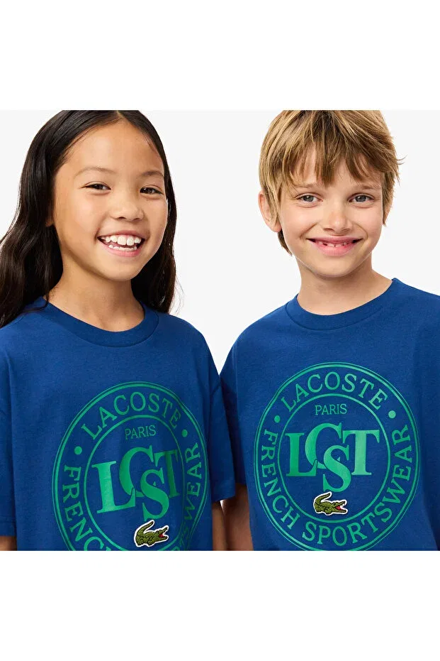 Детская футболка для девочек хлопковая Lacoste, Hbm-Blue — фото 2