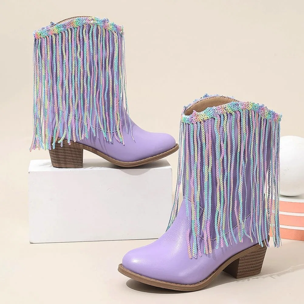 Детские зимние сапоги для девочек с кисточками и пайетками Princess Boots Auhoho, Purple — фото 2