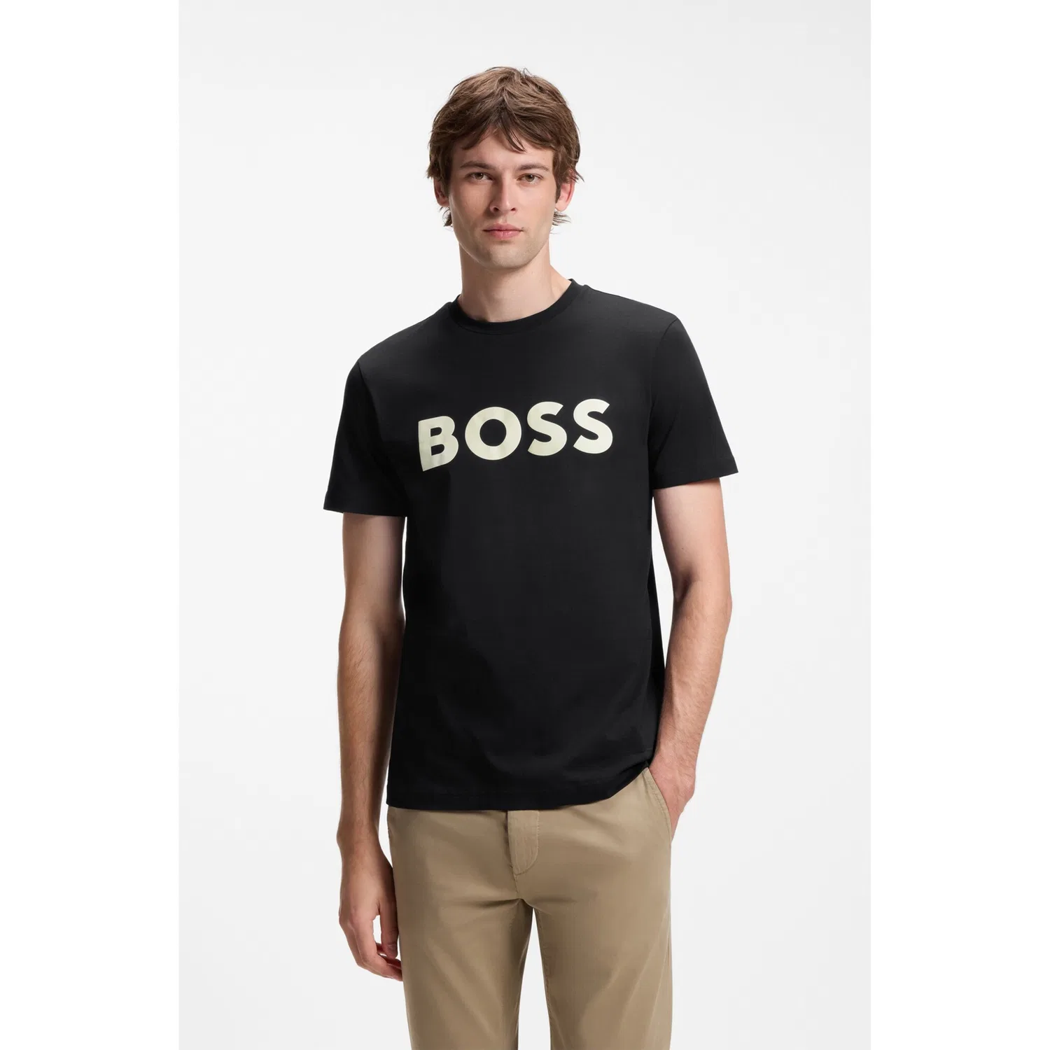 Детская хлопковая футболка с круглым вырезом и принтом BOSS ORANGE, Black — фото 3