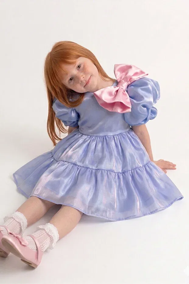 Детское платье для девочек с коротким рукавом Bertuğ Bebek, Blue