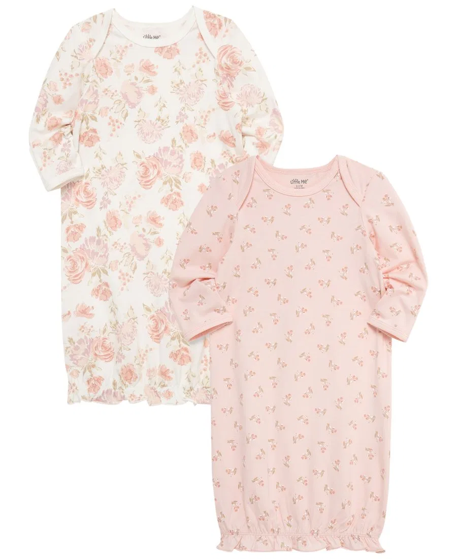 Комплект детских ночных рубашек с длинным рукавом, с принтом Little Me, Pink Floral — фото 3