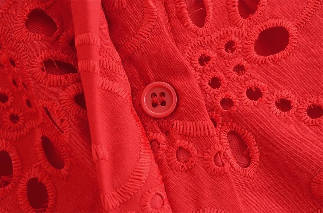 Женское платье длинное с кружевной вышивкой, Red — фото 4