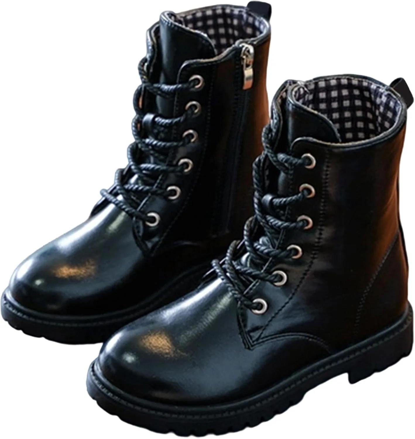 Детские ботинки для девочек с боковой молнией и шнуровкой, Black