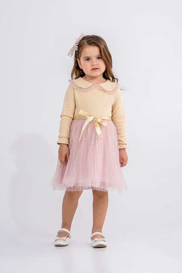 Детское платье для девочек с воротником Baby collar dress with tutu skirt Dfn, Lila — фото 2