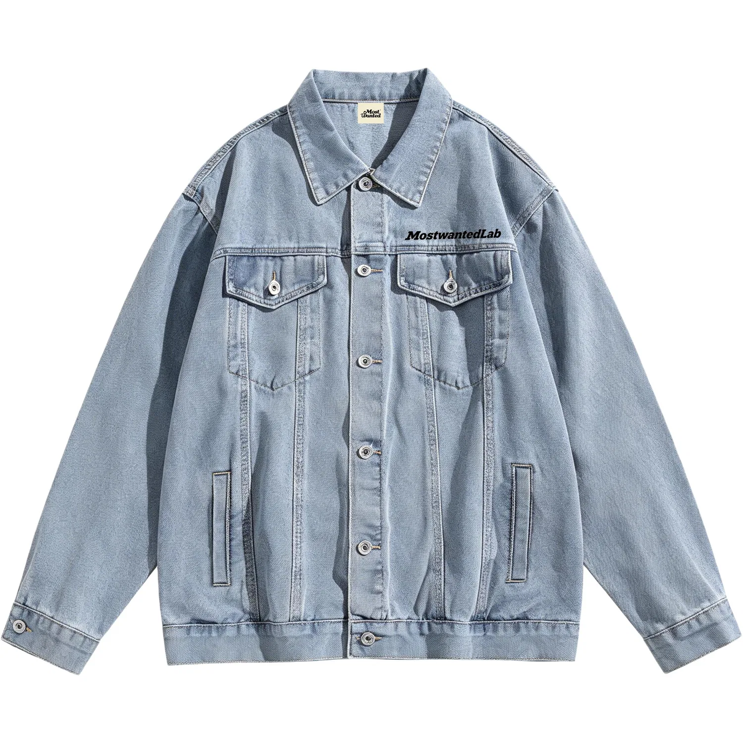 Детское джинсовое пальто с лацканами, прямой крой, Light Blue, MostwantedLab