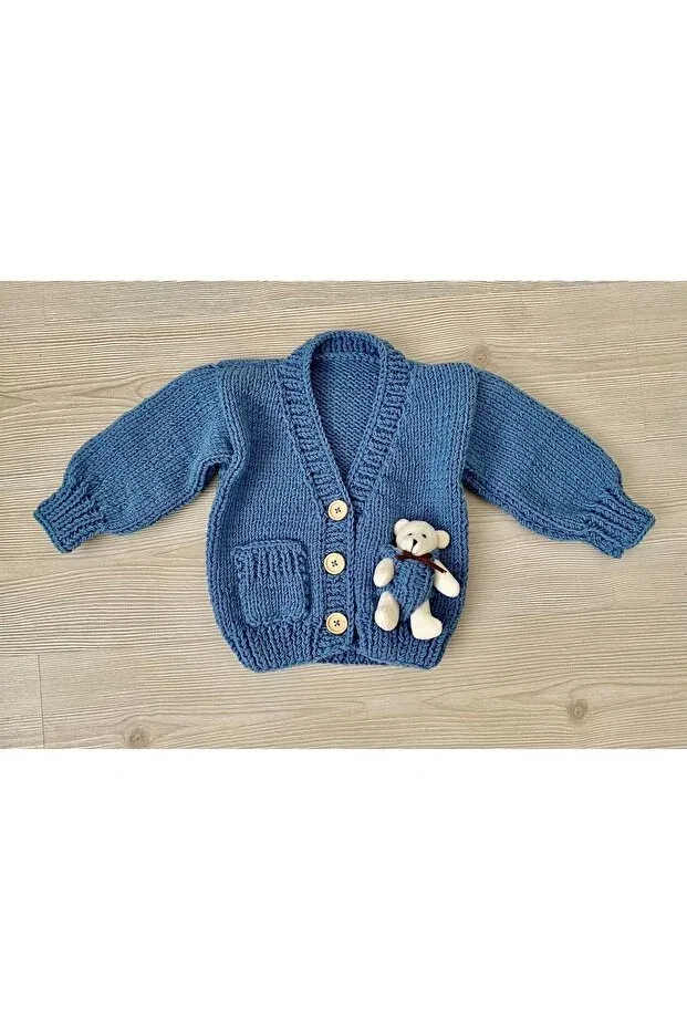 Детский кардиган с принтом Hand knitted baby cardigan with toys Hobihanem Tuhafiye, Blue — фото 2