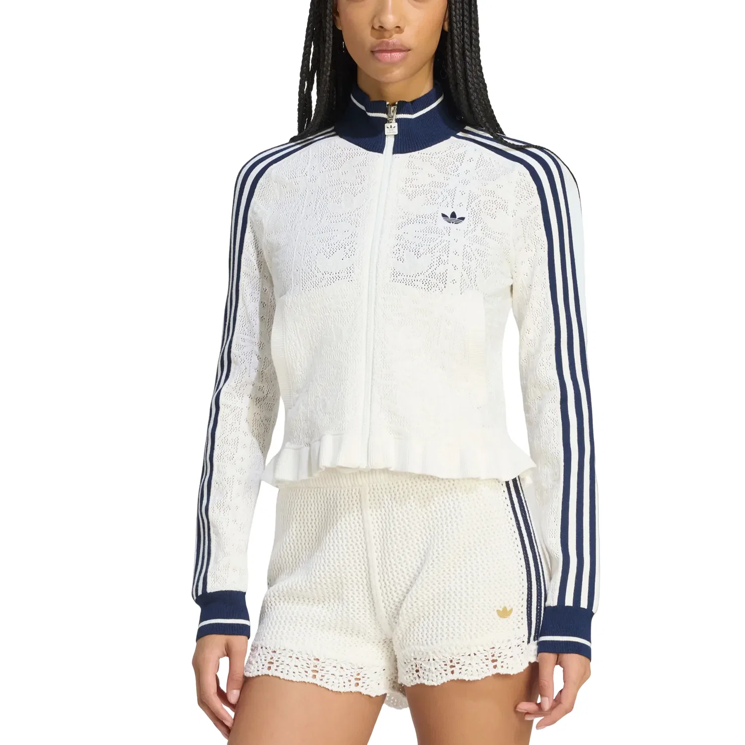 Женская куртка Originals Sports Track Top Asia Sizing 'Off White Night Indigo' adidas, Off White / Night Indigo — фото 3