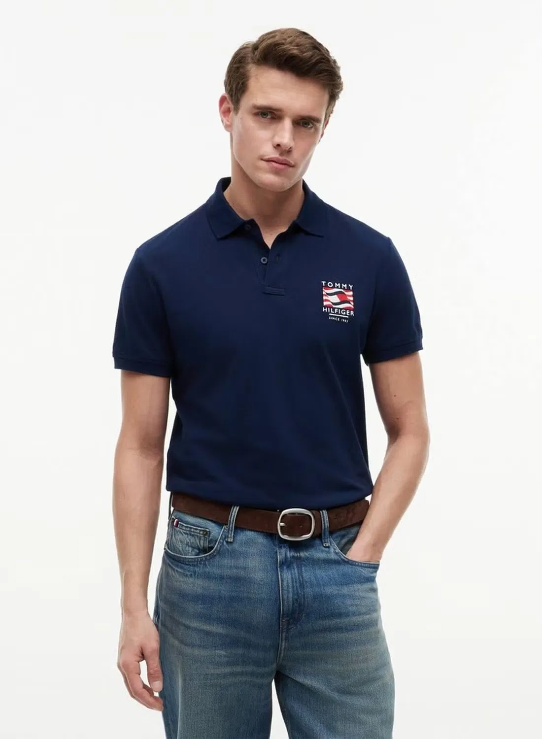 Поло с волнистым флагом Regular Fit Tommy Hilfiger, темно-синий