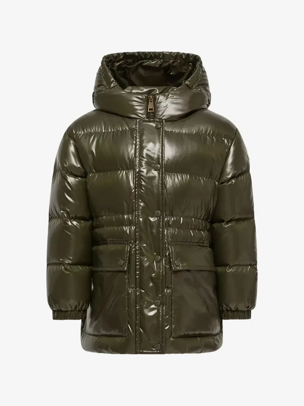 Стеганое пальто с капюшоном Moncler Enfant, зеленый