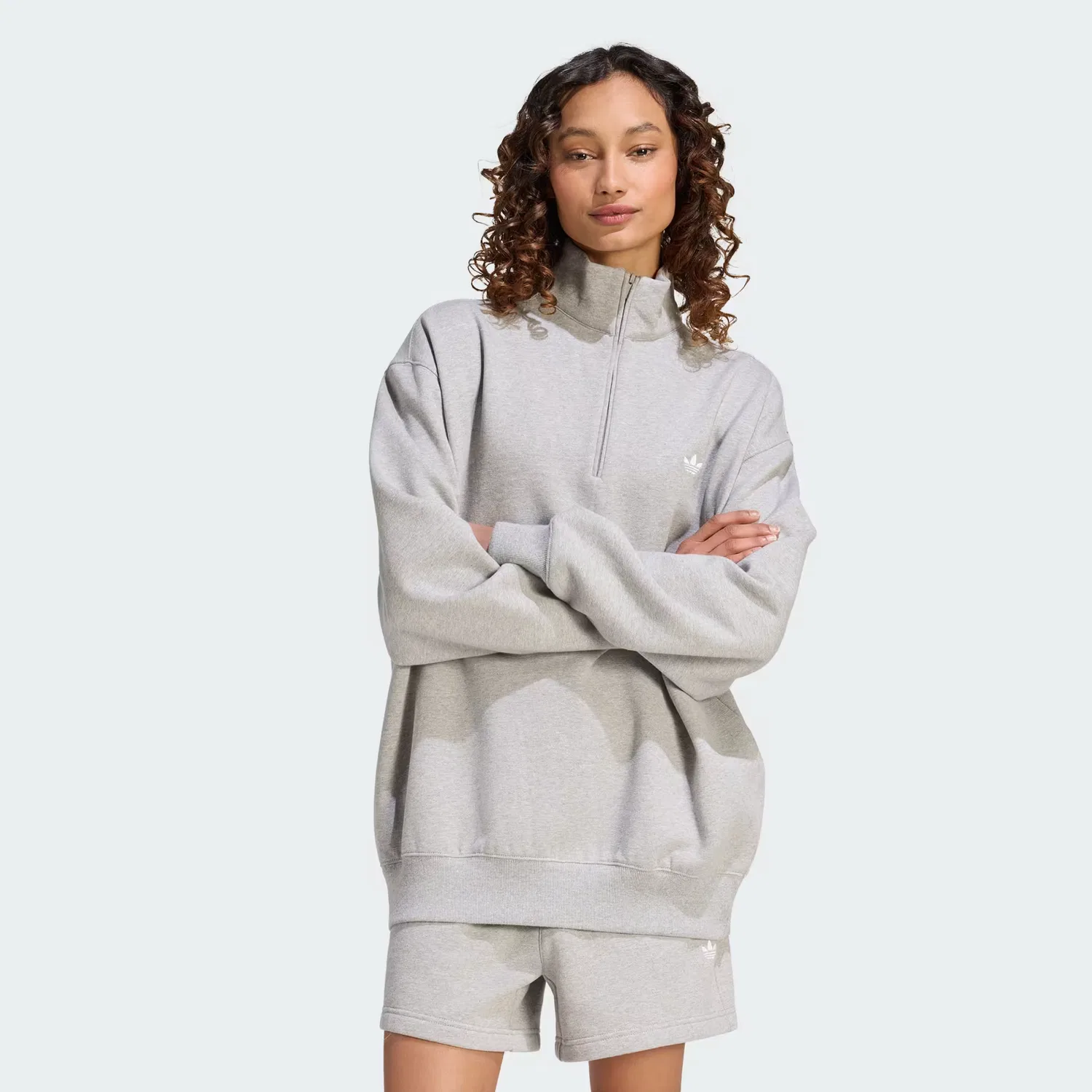 Женская толстовка на молнии с высоким воротом Essentials Fleece Half-Zip Adidas Originals, серый меланж