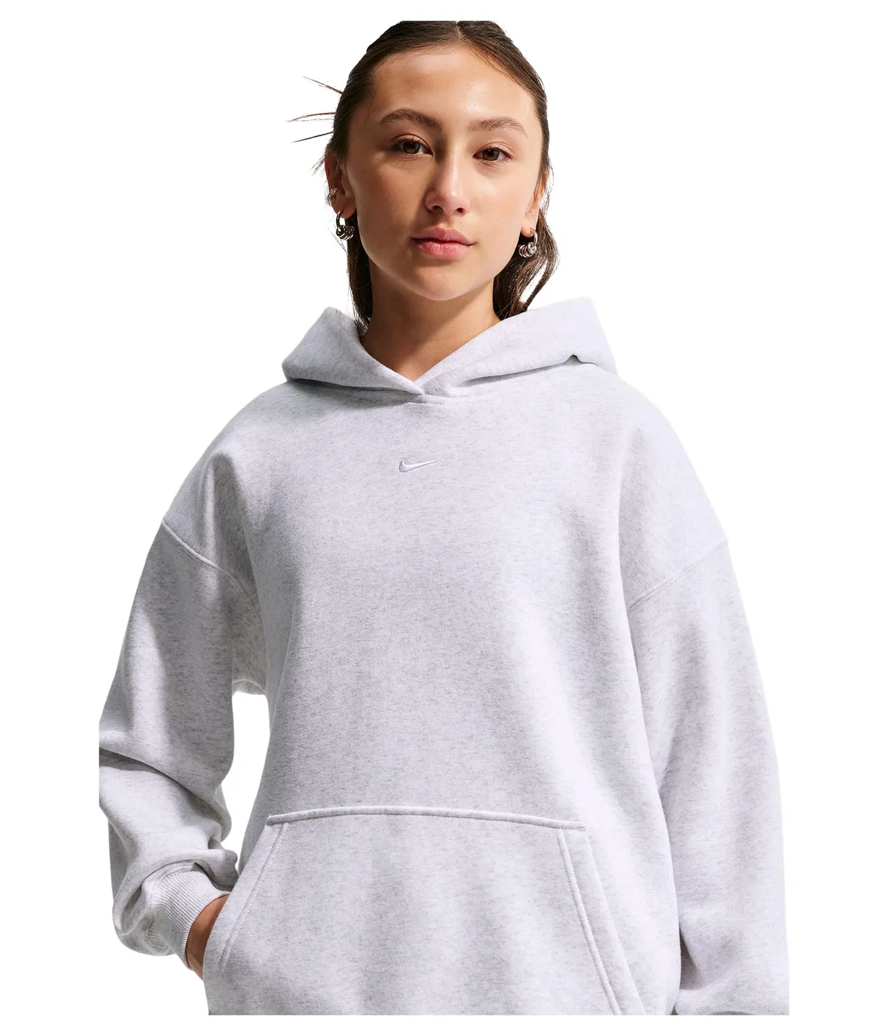 Толстовка Sportswear Studio Fleece Oversized Hoodie (для детей постарше) Nike Kids, Birch Heather/White — фото 3