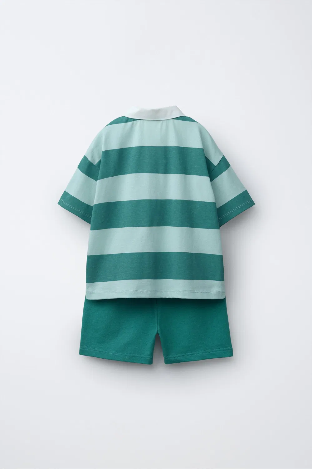 Комплект из полосатой рубашки-поло и шорт-бермуд ZARA, Blue/Green — фото 2