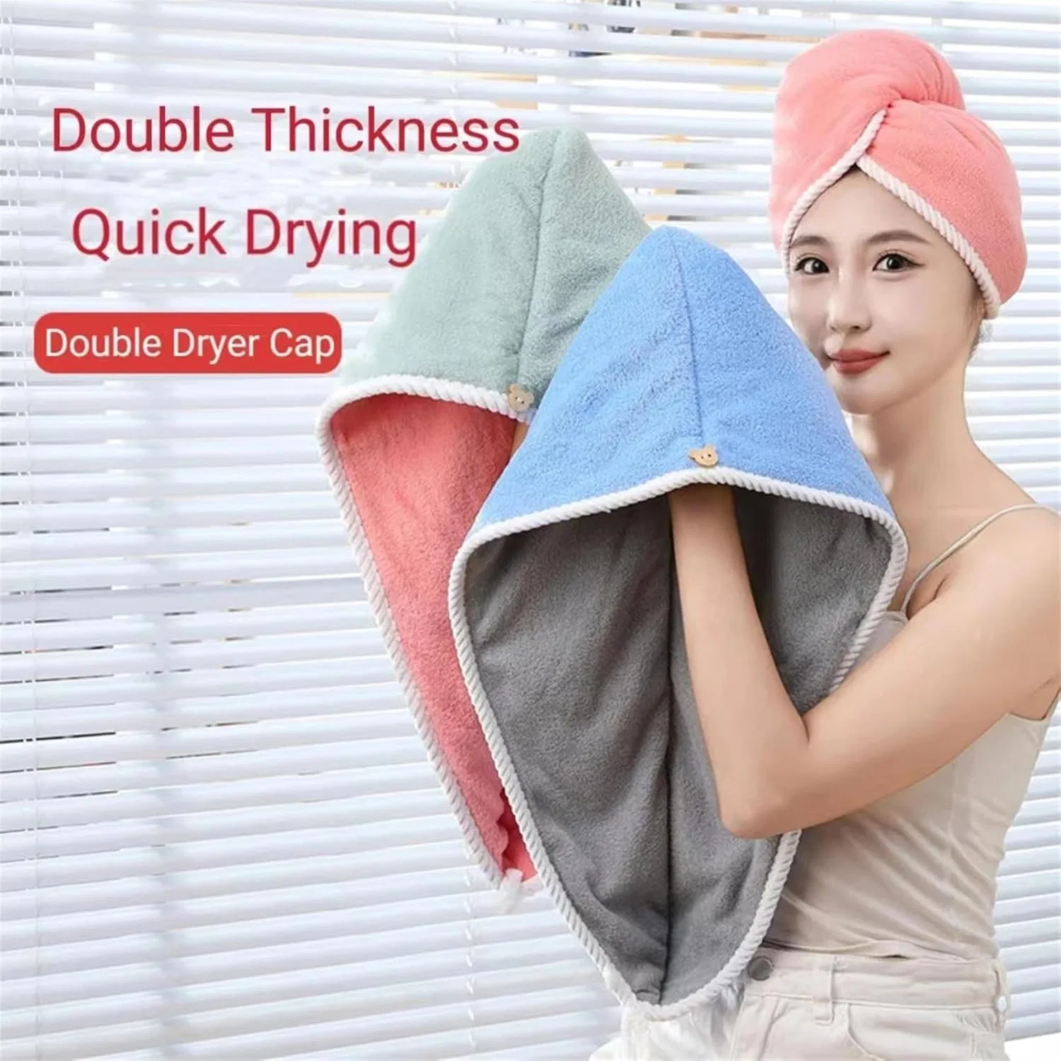Полотенце для волос AYWTIUN, Double Layer Dry Hair Cap, серое, 40x62 см — фото 2