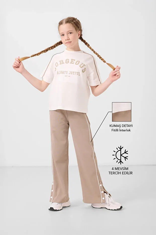 Детский комплект для девочек с принтом Tommy Life, Ecru/Dark Beige — фото 4