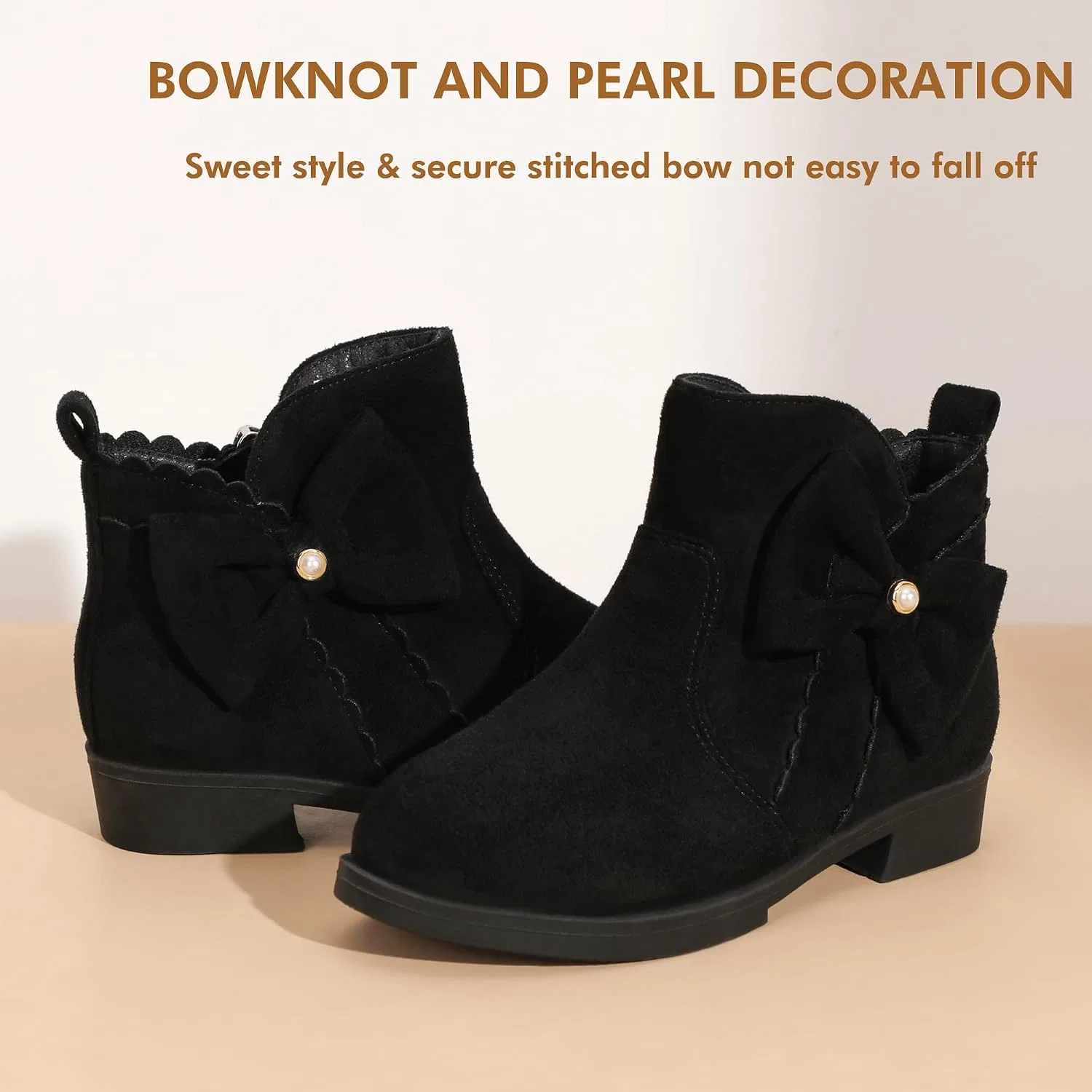 Детские ботинки для девочек с жемчугом и бантом Clara PANDANINJIA, Black Suede — фото 3