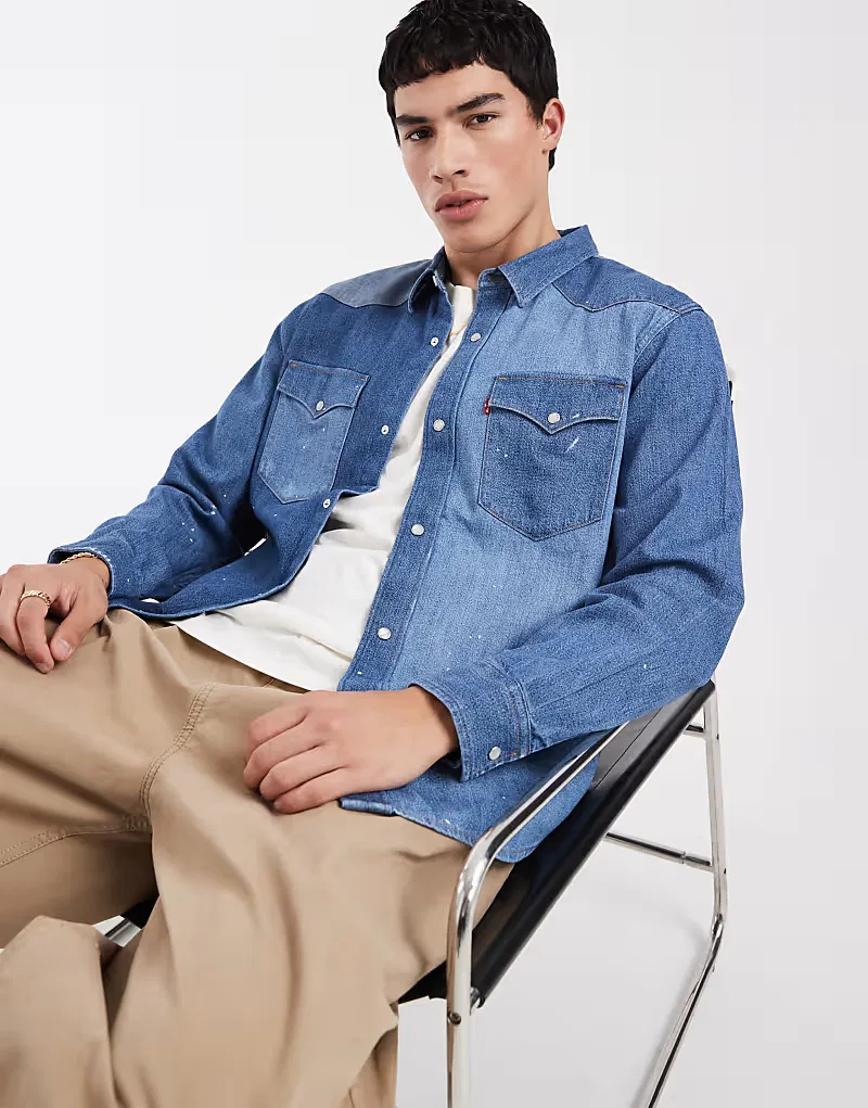 Джинсовая рубашка Levi's с кокеткой в стиле вестерн, синий