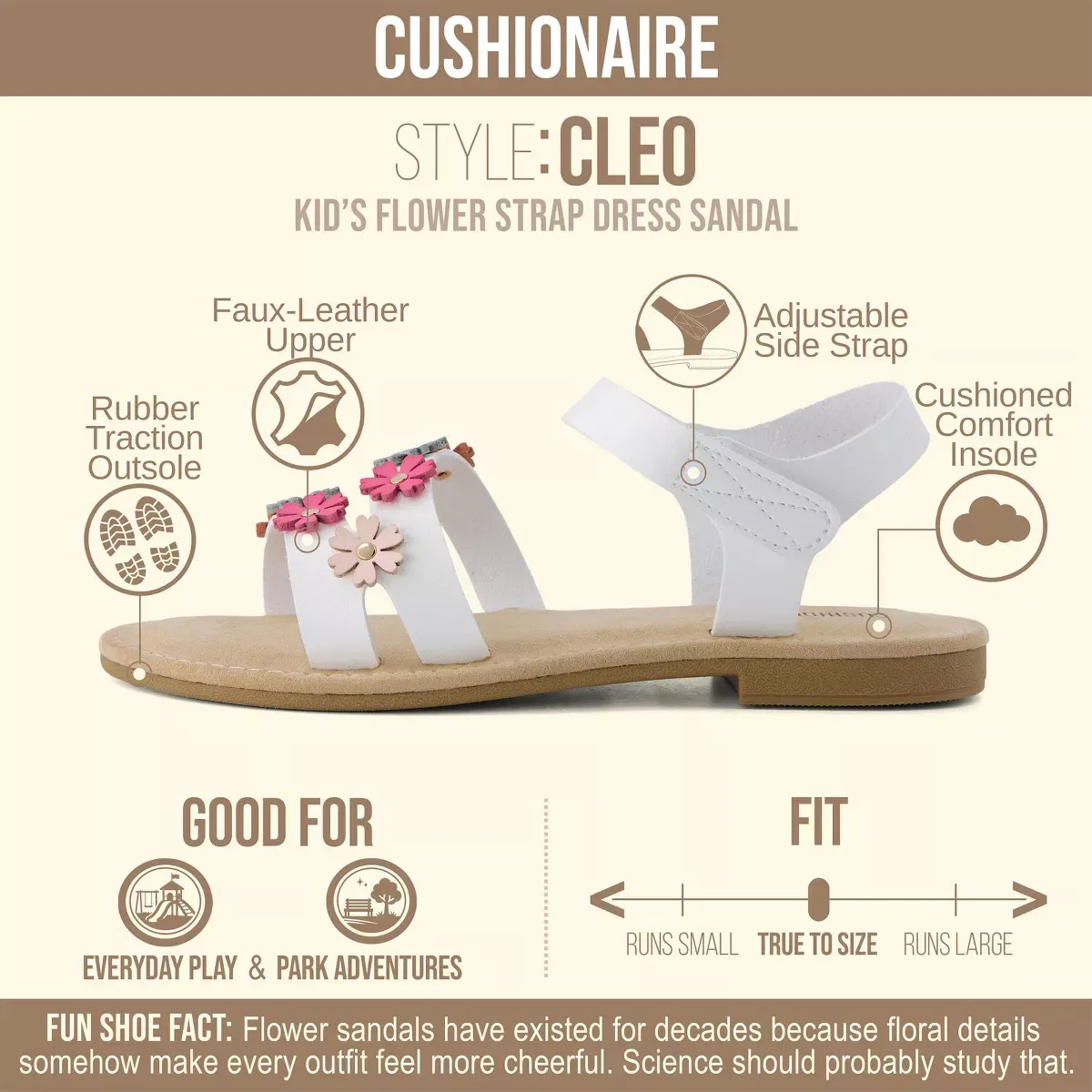 Детские сандалии для девочек с цветочным дизайном CUSHIONAIRE Cleo, White — фото 2