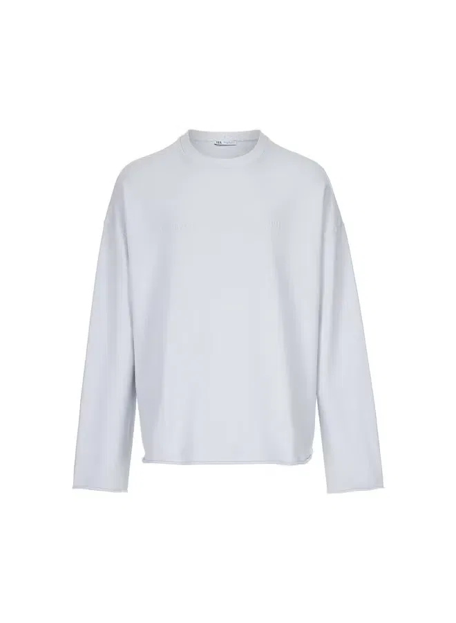 Свитшот с подвернутыми краями хлопковый Zara, бело-голубой — фото 2