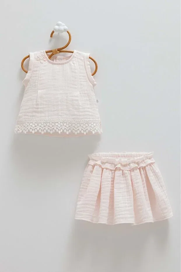 Детский комплект для девочек хлопковый Smile Skirted Muslin Top And Bottom Set Caramell, Pink