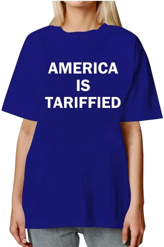 Футболка с принтом V-образным вырезом America is Tariffied, Sapphire Blue