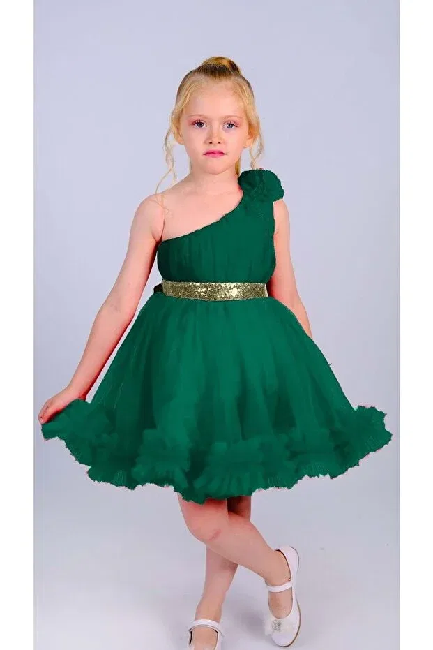 Детское платье для девочек с одним рукавом One-Shoulder Mnk Baby&Kids, Green