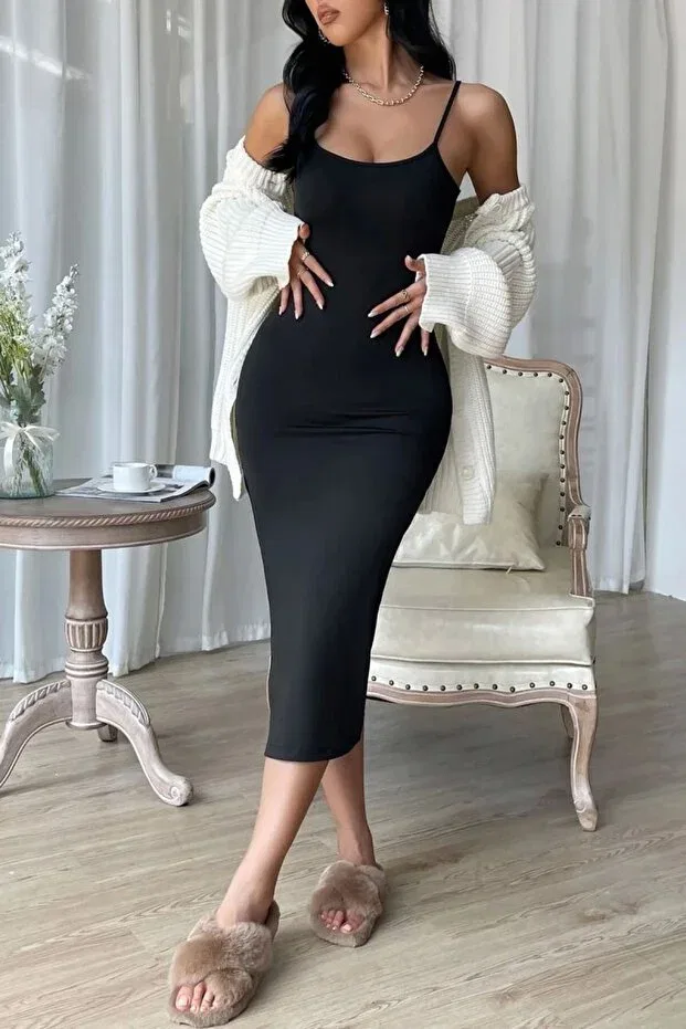 Женская ночная рубашка с длинным рукавом U-Neck, black Generic Brands — фото 4