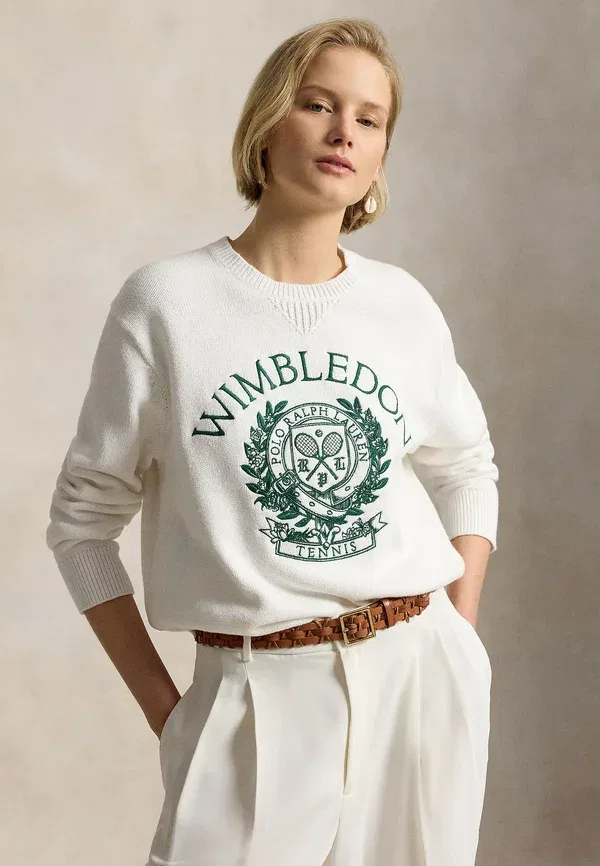 Свитер с принтом Wimbledon logo cotton sweater Polo Ralph Lauren, Ceramic White, белый — фото 3