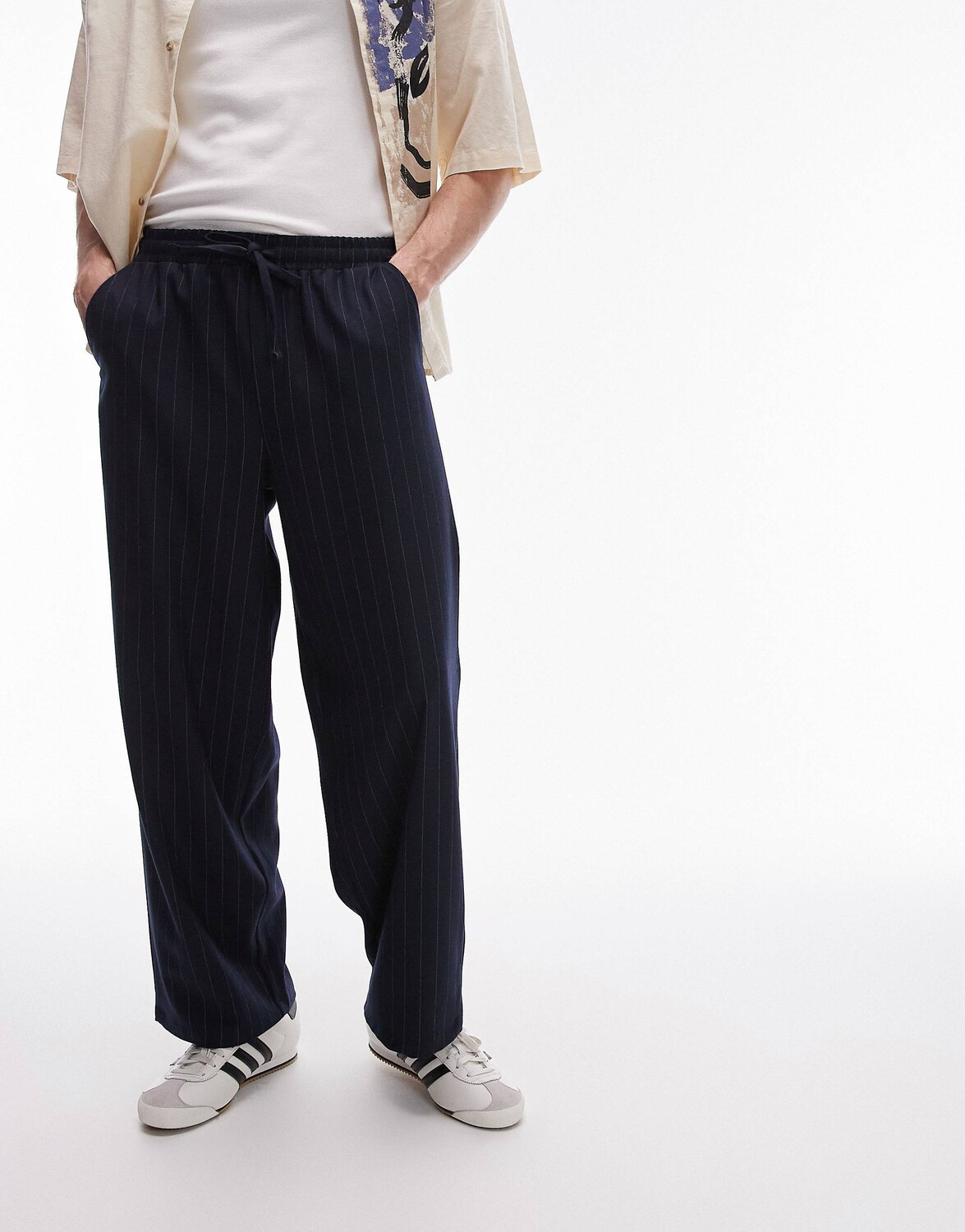 

Брюки Topman Wide Leg Pin Stripe, темно-синий