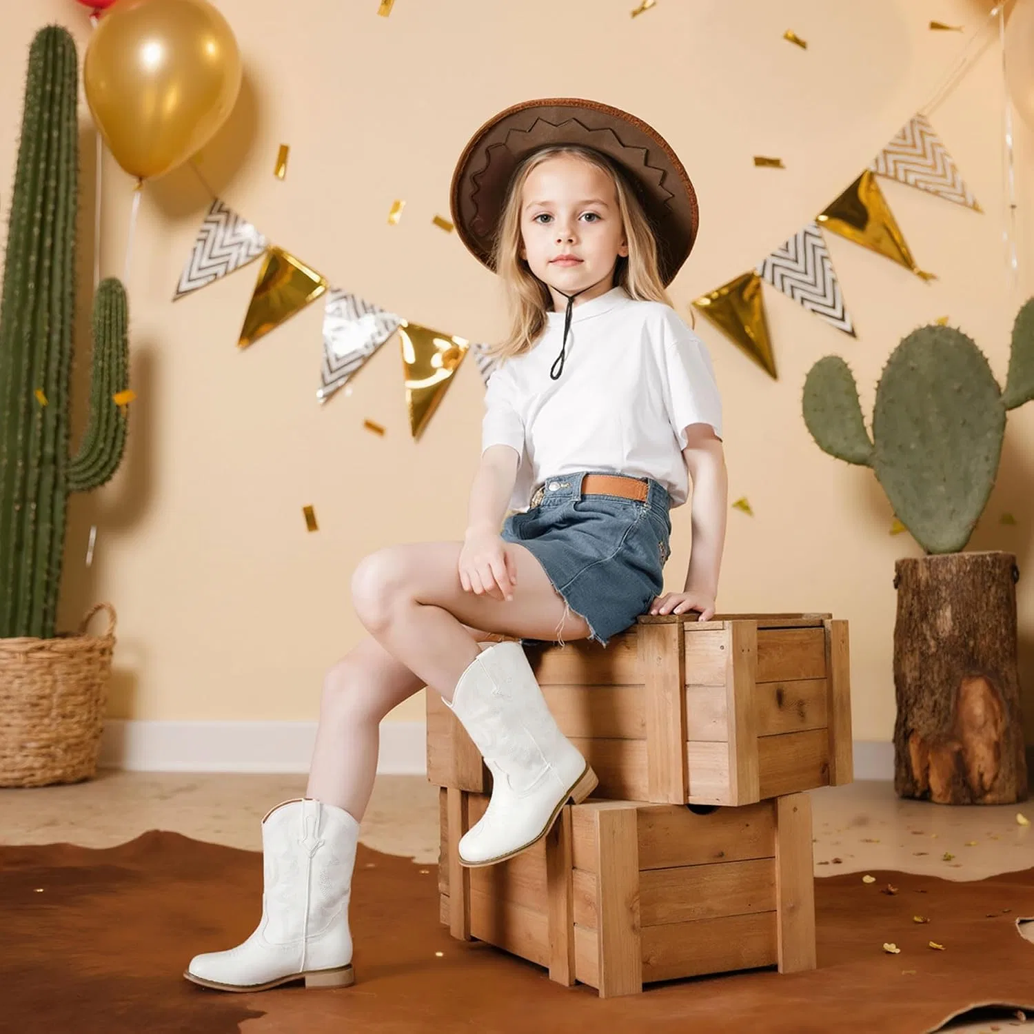 Детские сапоги для девочек с блестками Cowgirl Boots Motasha, Pure White — фото 3