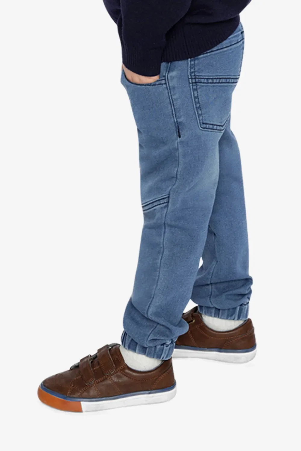 Детские джоггеры из футера с эффектом денима на резинке Boys Must-Haves Deux par Deux, Light Blue Denim — фото 3