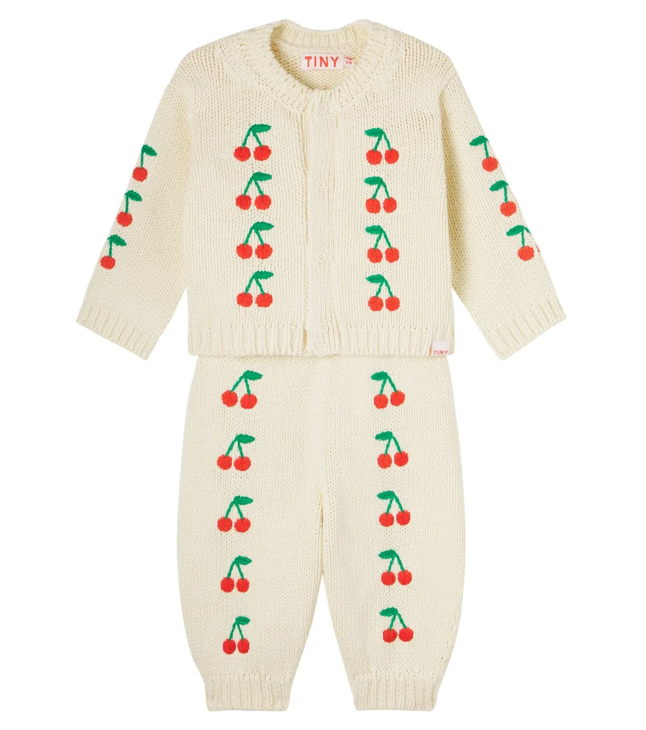 Комплект из кардигана и брюк с вышивкой Cherries Tinycottons, желтый